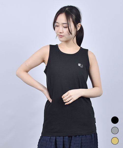 drug store's 20/-天竺 ブタ刺繍 シンプル タンクトップ