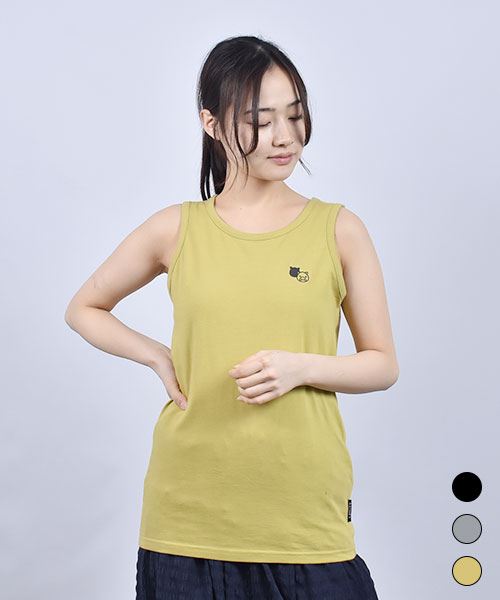 drug store's 20/-天竺 ブタ刺繍 シンプル タンクトップ