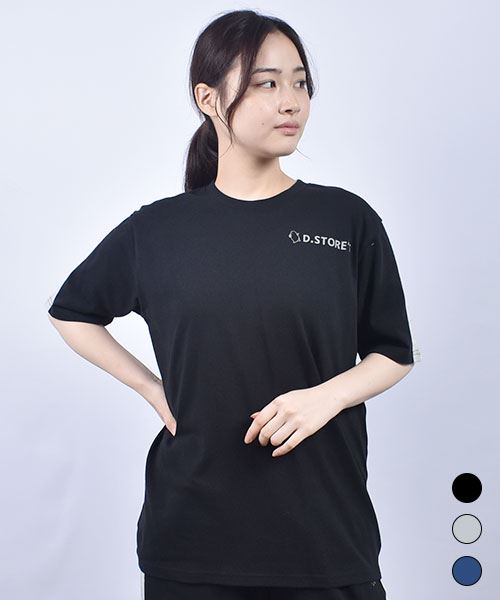 drug store's 21/-CVC天竺 ロゴ刺繍 袖ライン入り 定番セットインT