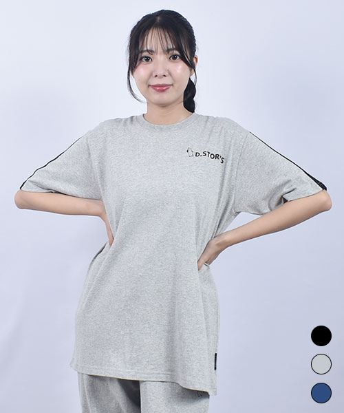 drug store's 21/-CVC天竺 ロゴ刺繍 袖ライン入り 定番セットインT