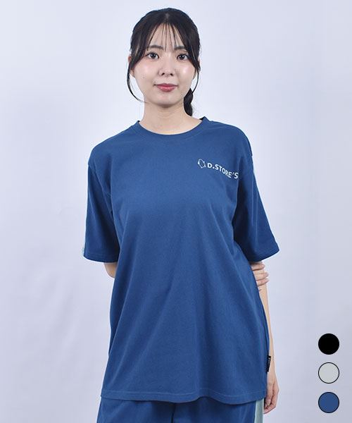 drug store's 21/-CVC天竺 ロゴ刺繍 袖ライン入り 定番セットインT