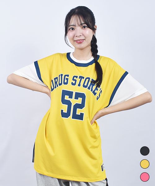 drug store's スポーツメッシュ バスケットボールユニフォーム風プリント 丈長スリットT