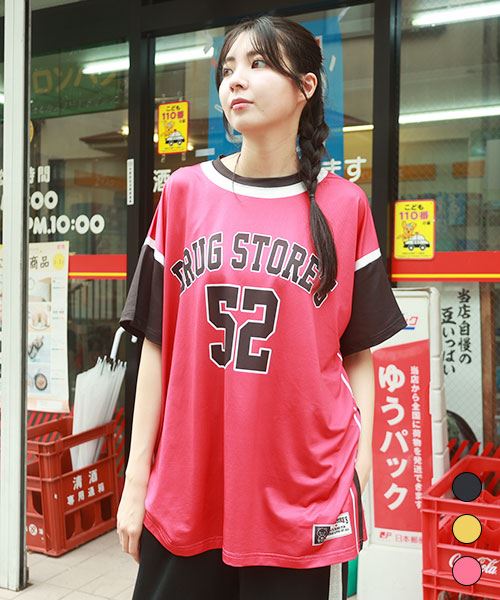drug store's スポーツメッシュ バスケットボールユニフォーム風プリント 丈長スリットT