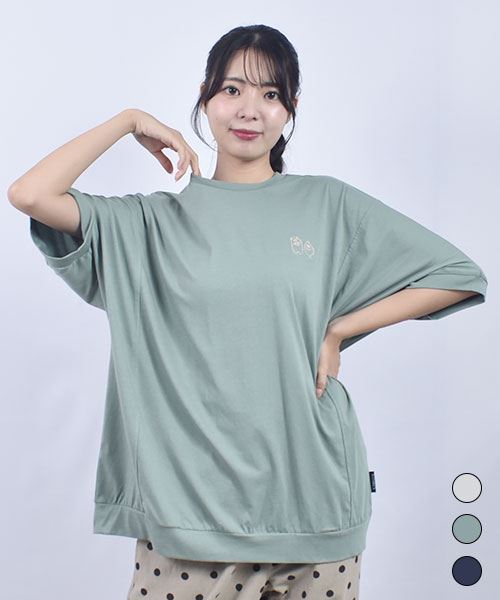 drug store's 32/-天竺 ハートン刺繍 タテハギ入り ドルマンT