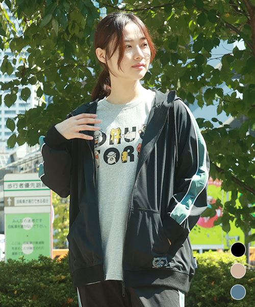 drug store's 袖ライン切替 ブタ刺繍  リブ パーカー