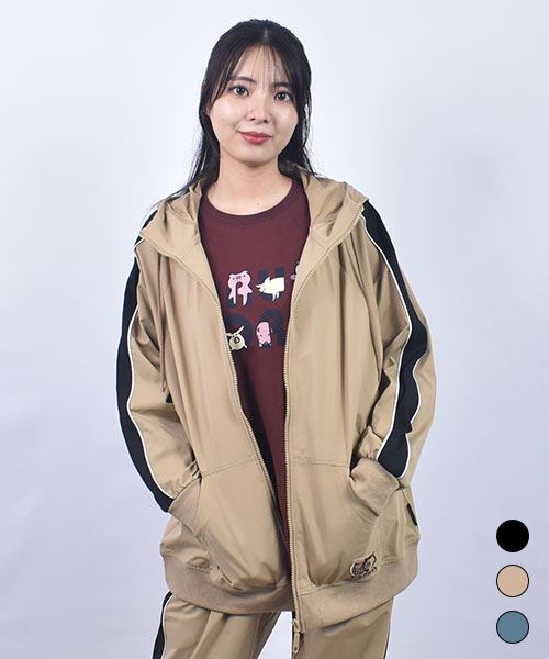 drug store's 袖ライン切替 ブタ刺繍  リブ パーカー