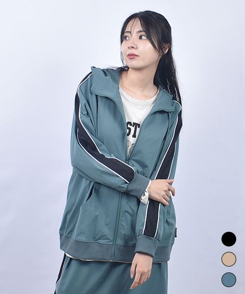 drug store's 袖ライン切替 ブタ刺繍  リブ パーカー