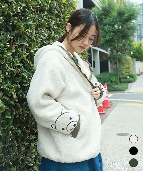 drug store's 袖スタンディ刺繍 胸ポケットつき ボア ブルゾン