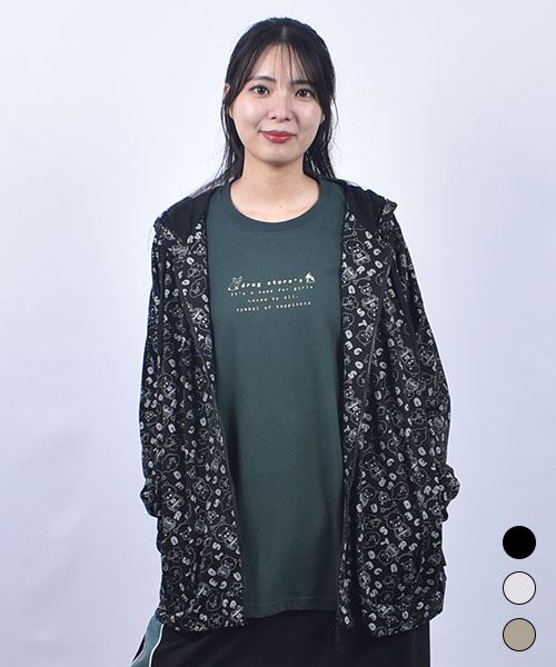 drug store's T/C天竺 総柄プリント 指穴付き ゆったり パーカー