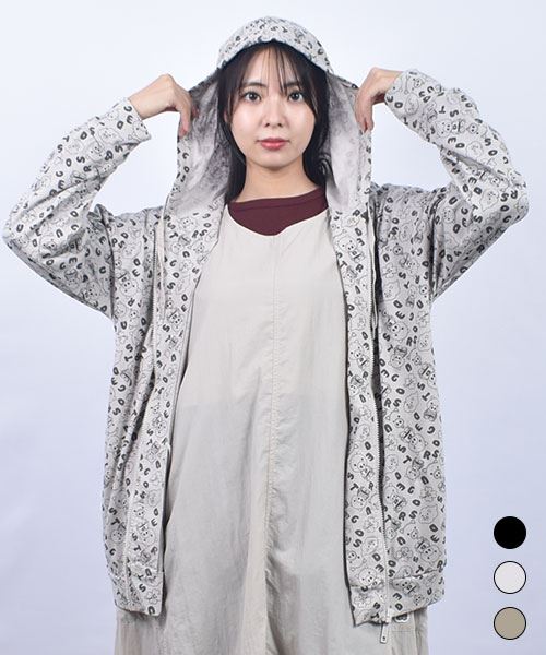 drug store's T/C天竺 総柄プリント 指穴付き ゆったり パーカー