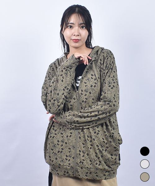 drug store's T/C天竺 総柄プリント 指穴付き ゆったり パーカー