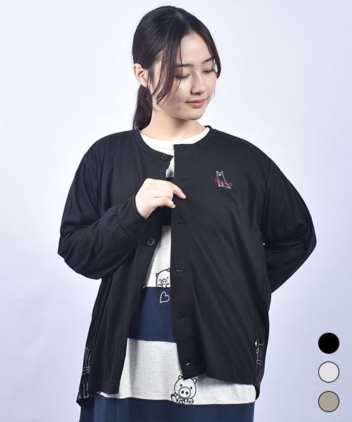 drug store's T/C天竺 バックブタネコプリント  バック丈長 カーディガン