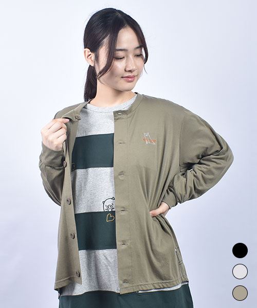 drug store's T/C天竺 バックブタネコプリント  バック丈長 カーディガン