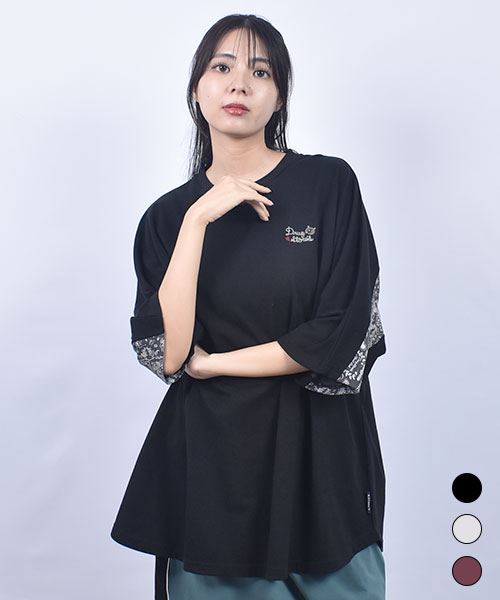 drug store's 18/-天竺 バック切替総柄プリント ドルマンT