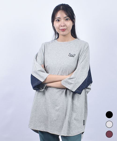 drug store's 18/-天竺 バック切替総柄プリント ドルマンT