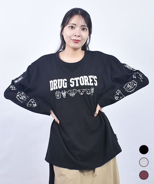 drug store's 18/-天竺 ロゴ＆動物プリント BIG T