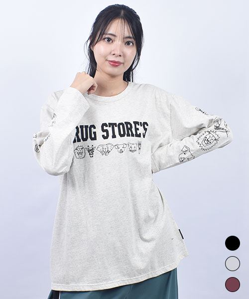 drug store's 18/-天竺 ロゴ＆動物プリント BIG T