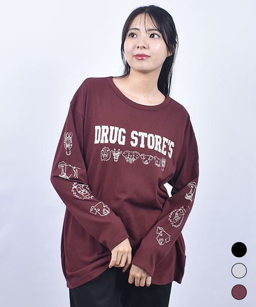 drug store's 18/-天竺 ロゴ＆動物プリント BIG T