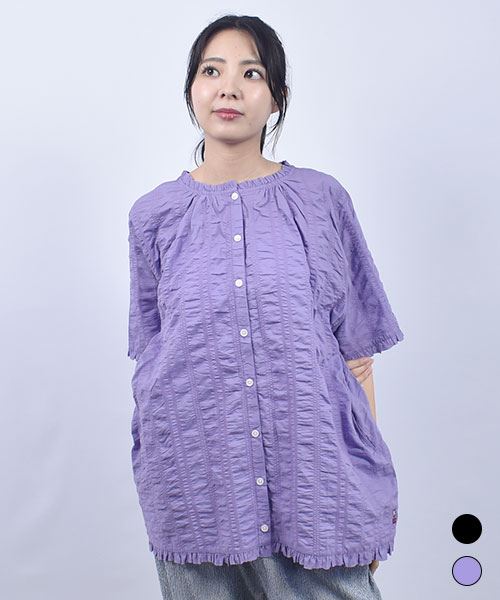 D.S.CLUB 太サッカー 衿、袖口フリル 前開き シャツ