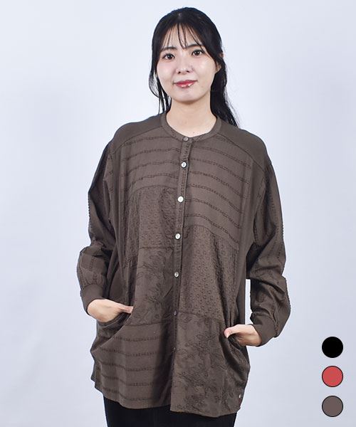 D.S.CLUB 別布切替 スタンドカラー シャツ