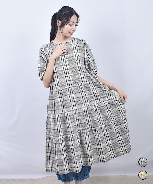 D.S.CLUB チェック ティアード切り替えワンピース