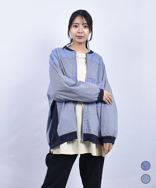 D.S.CLUB チェックパッチワーク リブ ジャンバー