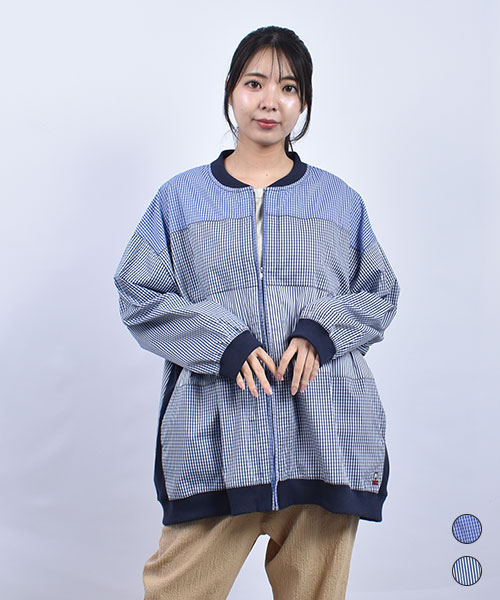 D.S.CLUB チェックパッチワーク リブ ジャンバー