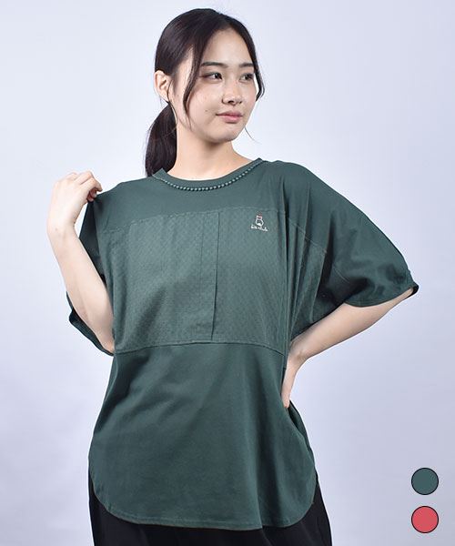 D.S.CLUB 天竺 衿レース布帛切り替え ドルマンスリーブ 5分袖 T