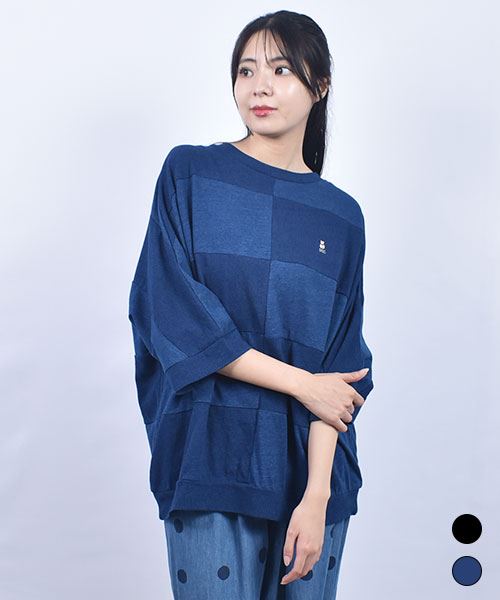 D.S.CLUB インディゴ天竺 裾ギャザー ドルマン T