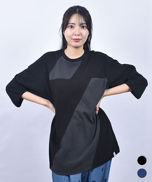 D.S.CLUB インディゴ天竺 配色切替 7部袖 T