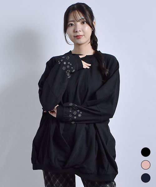 D.S.CLUB 裏毛 袖刺繍 クロスタック ドルマン トレーナー