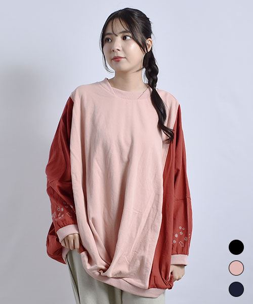 D.S.CLUB 裏毛 袖刺繍 クロスタック ドルマン トレーナー