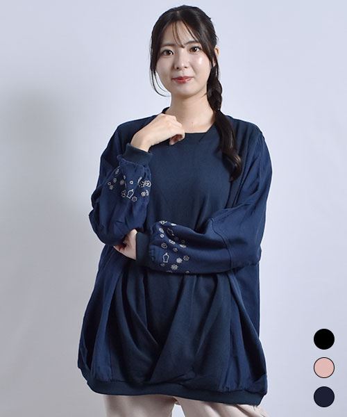 D.S.CLUB 裏毛 袖刺繍 クロスタック ドルマン トレーナー