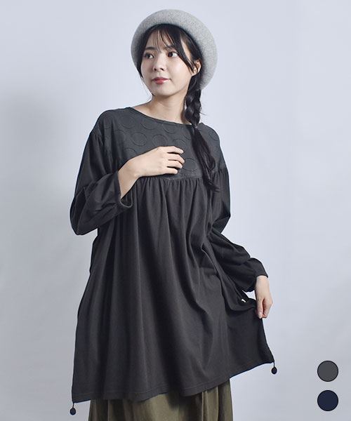 fu-ai 20/-天竺 水玉 ヨーク切り替え ギャザーチュニック