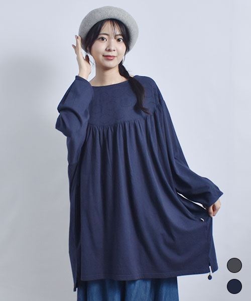 fu-ai 20/-天竺 水玉 ヨーク切り替え ギャザーチュニック