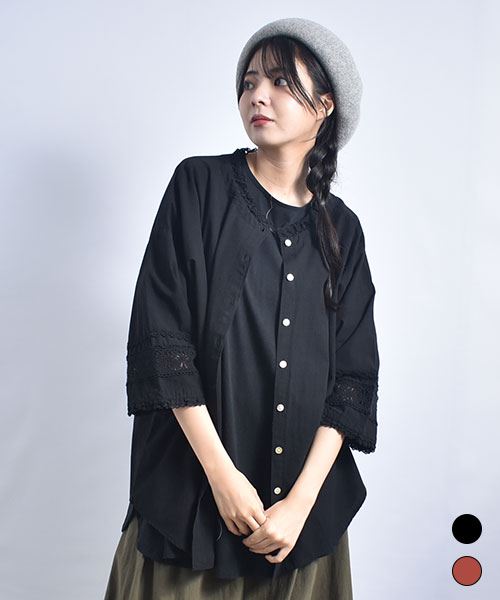 fu-ai 衿袖レース 7分袖 ブラウス