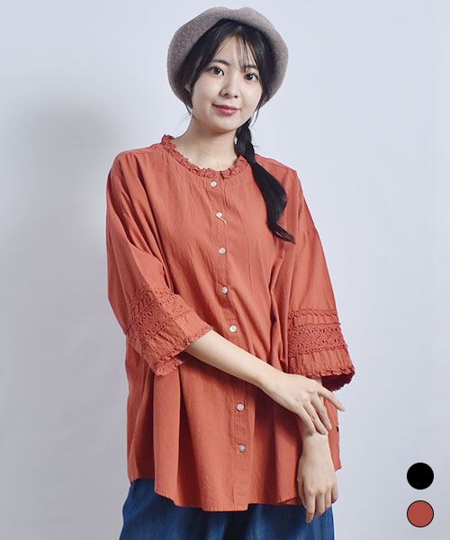 fu-ai 衿袖レース 7分袖 ブラウス