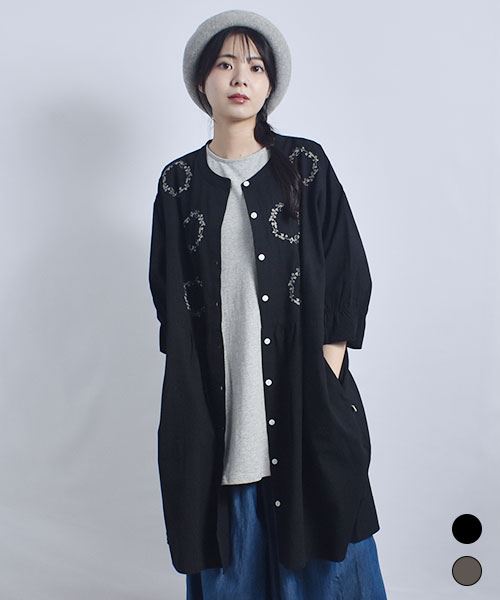fu-ai 花刺繍 前開き チュニック