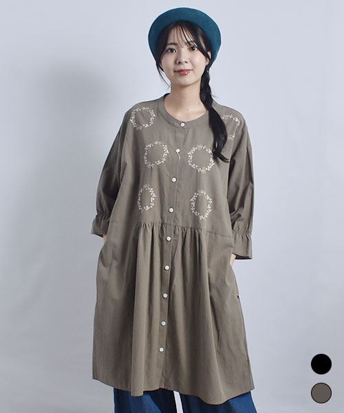 fu-ai 花刺繍 前開き チュニック
